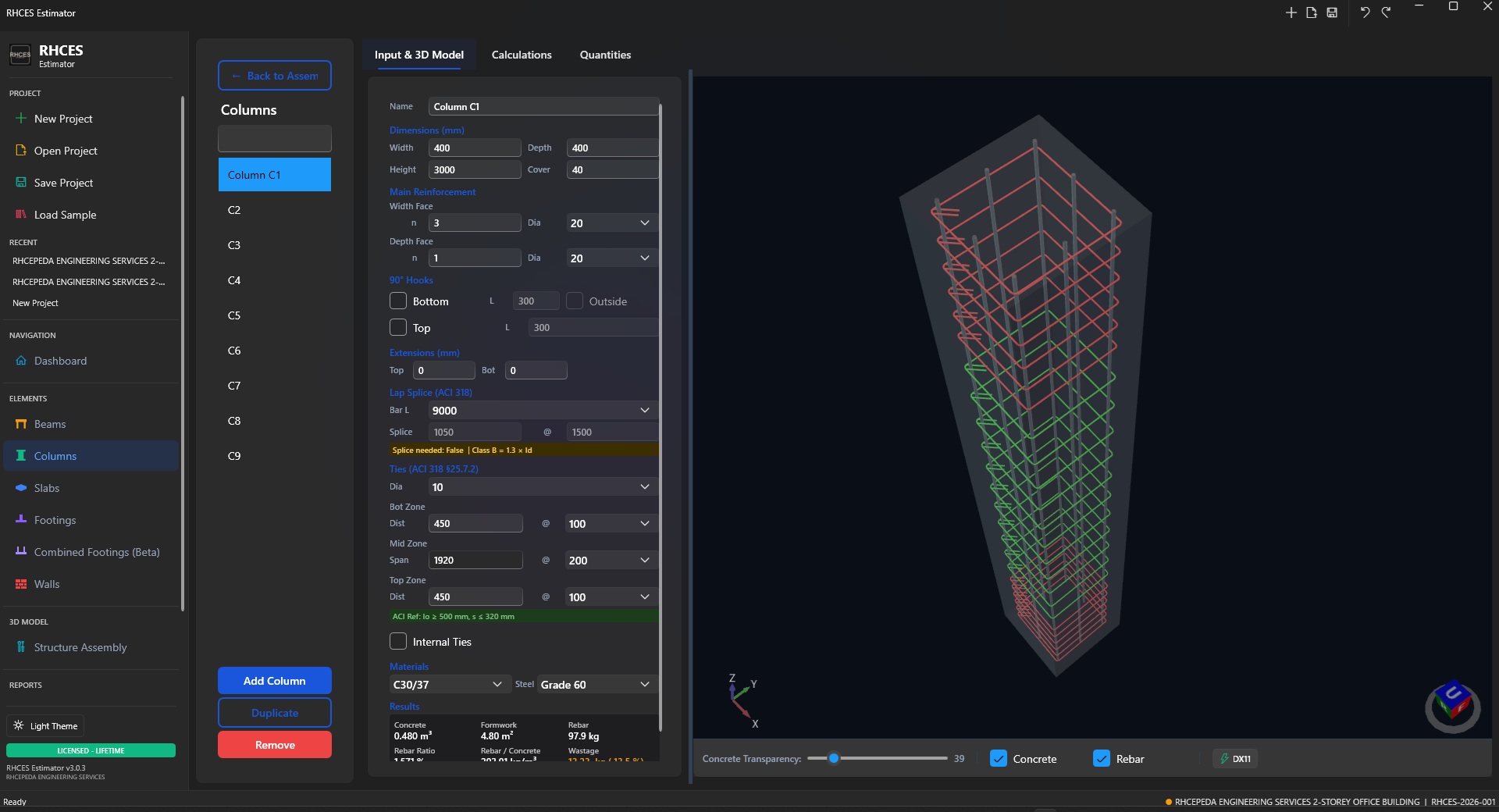 Column design output
