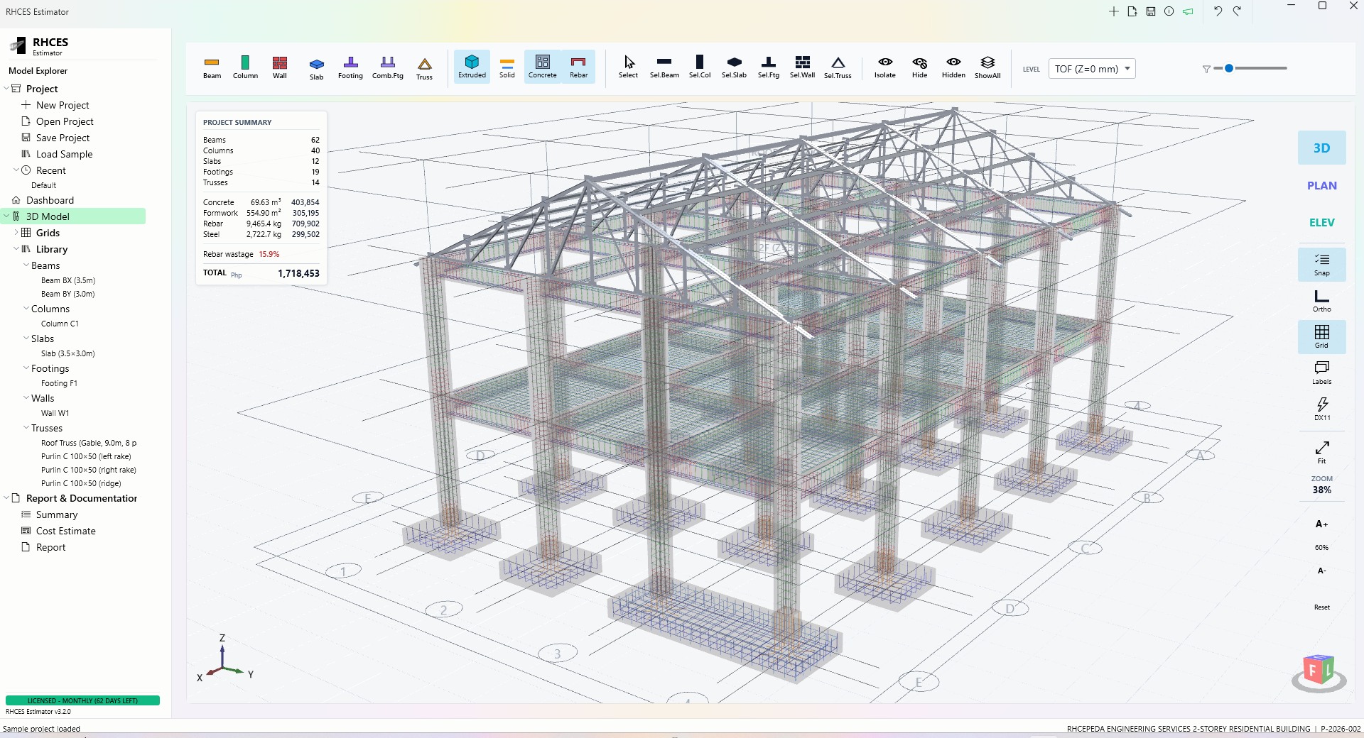 RHCES Estimator interactive 3D structural model